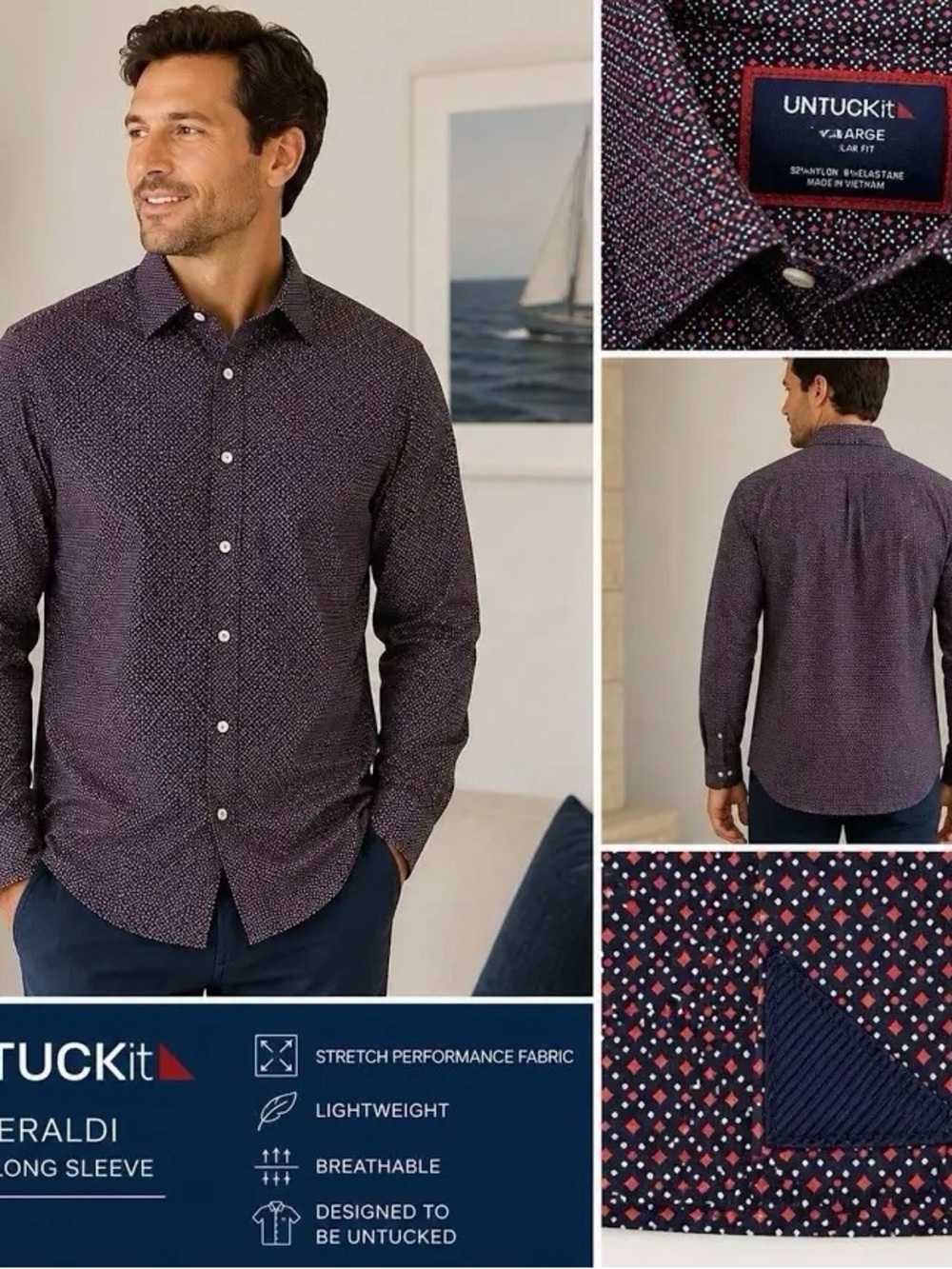 UNTUCKit Men’s Performance Peraldi Long Sleeve Shirt in Large Like New